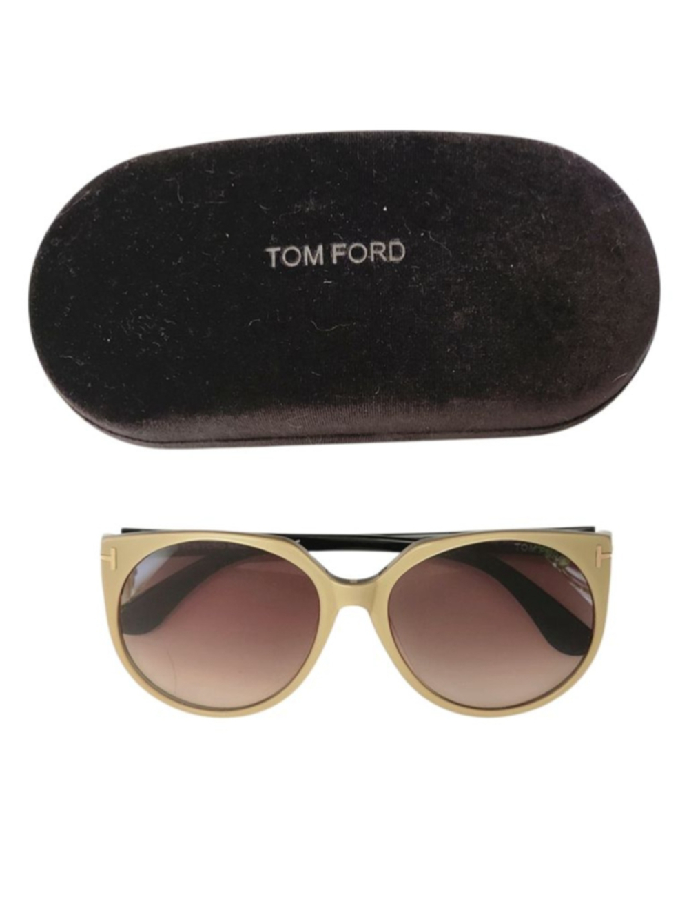 TOM FORD Agatha TF370 Sunglasses Beige Brown Blue 56 mm
